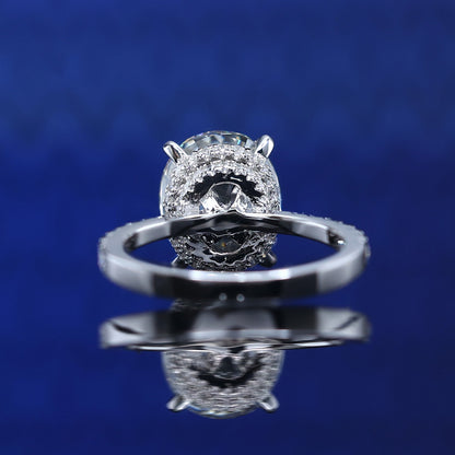 Promotional design Micro-setting Lab created stones Pigeon egg 4 prong ring, sterling silver. (5 carat)