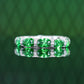 Micro-setting Tsavorite color Lab created stones detailed band ring, sterling silver. (7.5 carat)