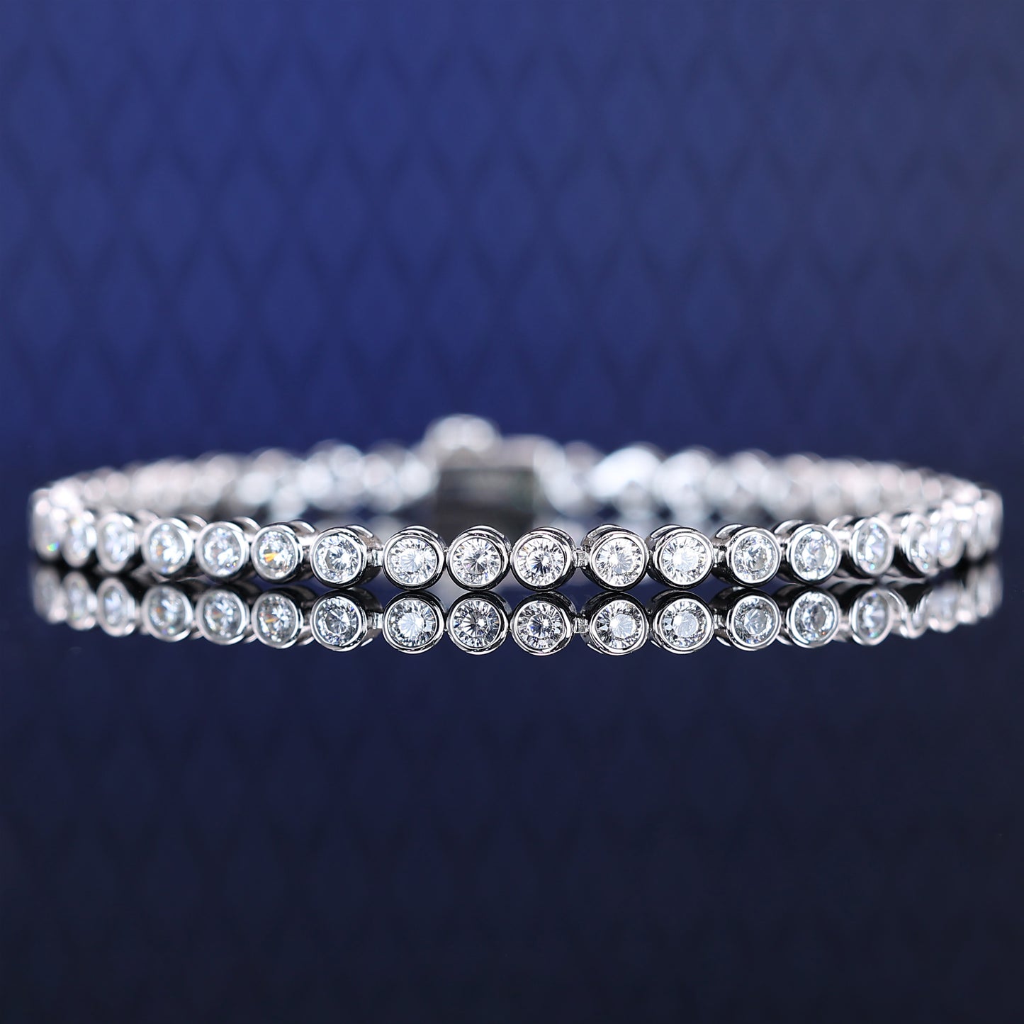 Bezel-setting Lab created stones fully studded Bubble chain bracelet, sterling silver