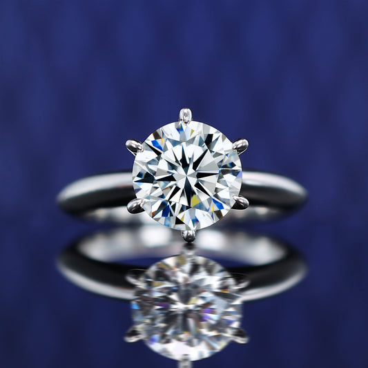 Micro-setting Clear Diamond color Lab created stones Classic 6 prong wedding ring, sterling silver. （3 carat）