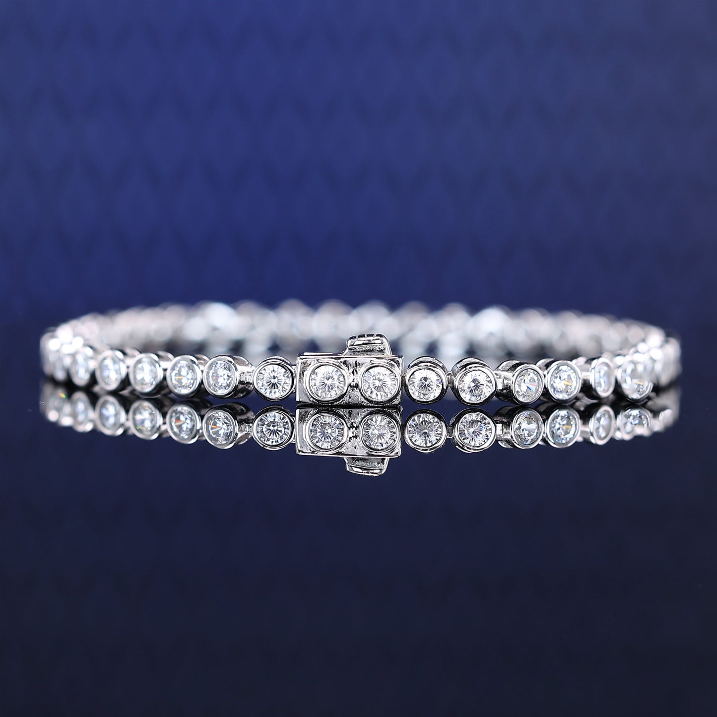 Bezel-setting Lab created stones fully studded Bubble chain bracelet, sterling silver