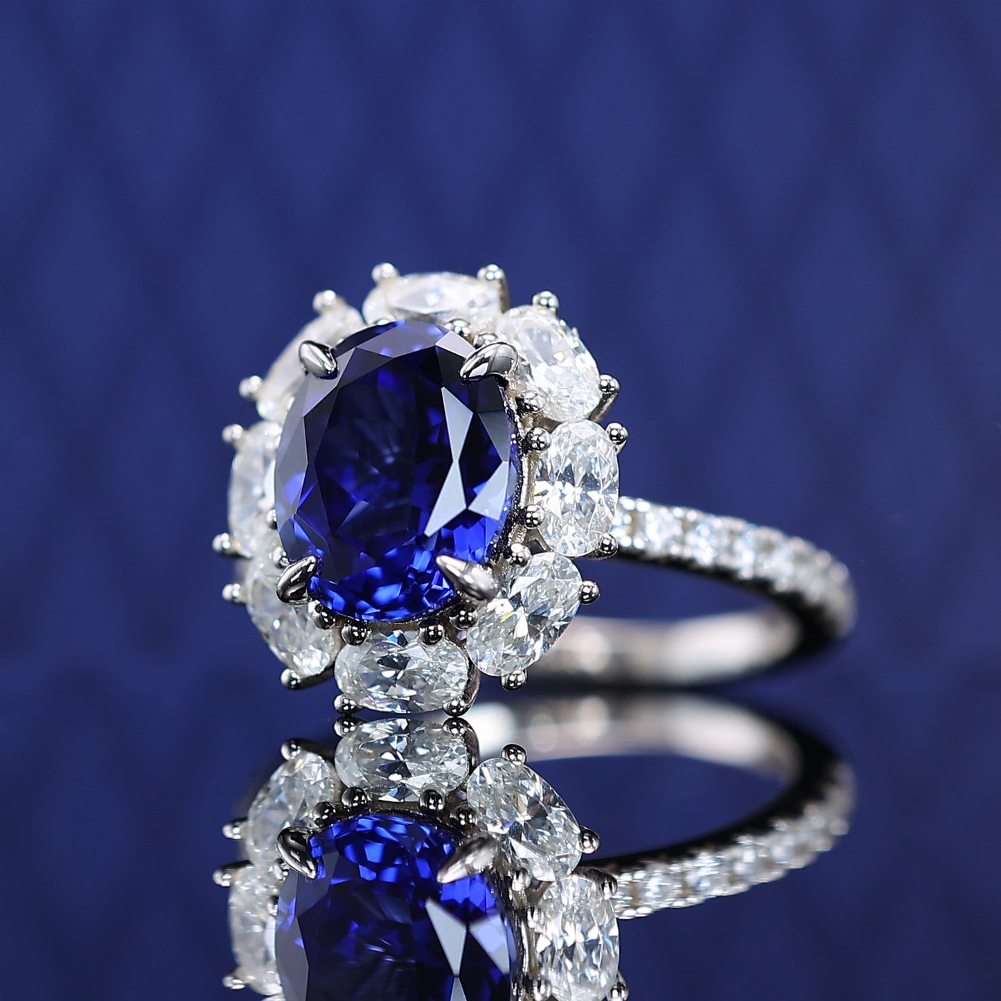 Promotional design Micro-setting sapphire color Lab created stones Diana ring, sterling silver