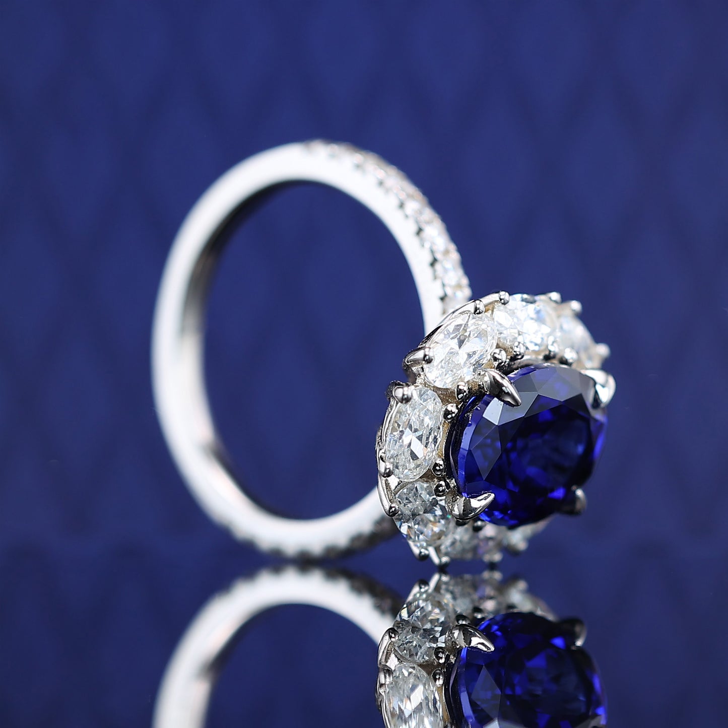 Promotional design Micro-setting sapphire color Lab created stones Diana ring, sterling silver