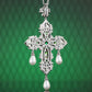 Édition limitéeMicro-serti diamant vert couleur laboratoire pierres créées Knot cross retro drop perle Pendentif, argent sterling 