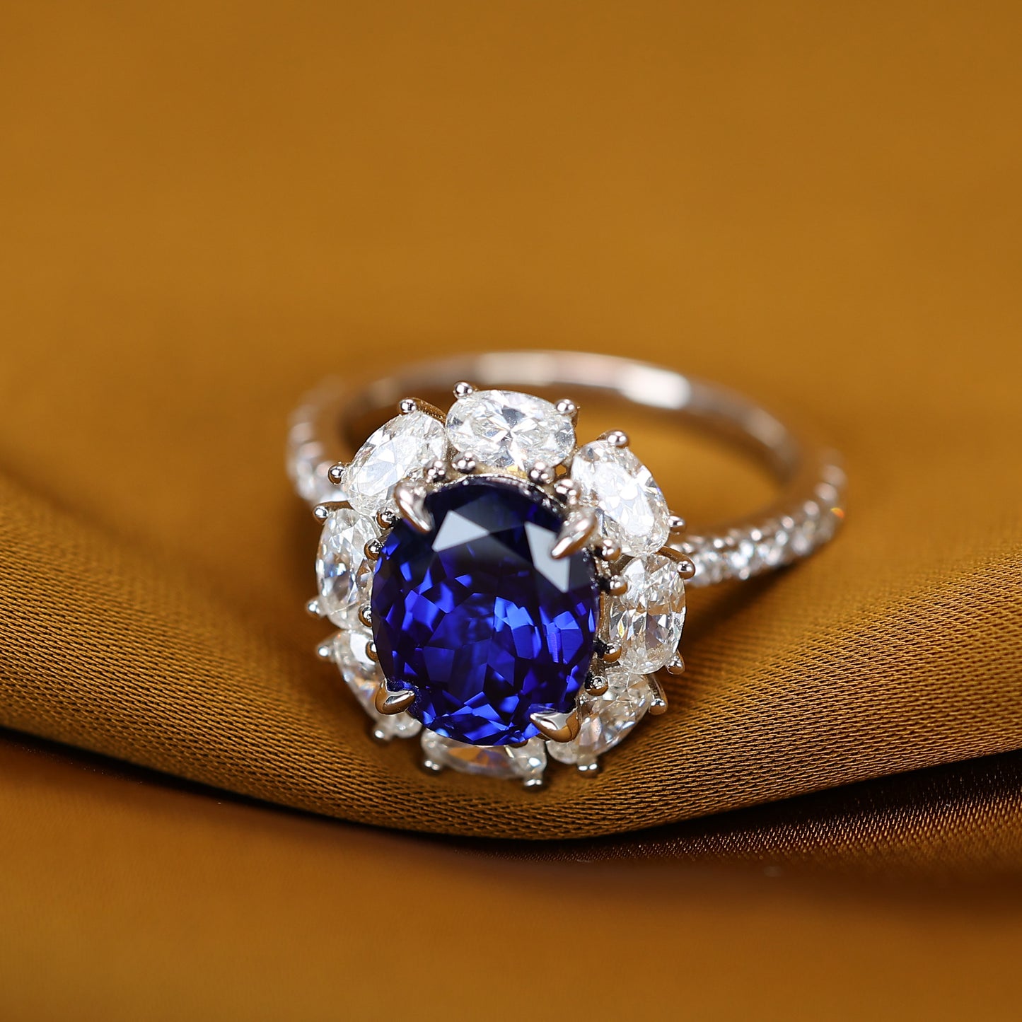 Promotional design Micro-setting sapphire color Lab created stones Diana ring, sterling silver