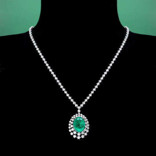 Micro-setting Emerald color Lab created stones fully studded tennis chain necklace, sterling silver