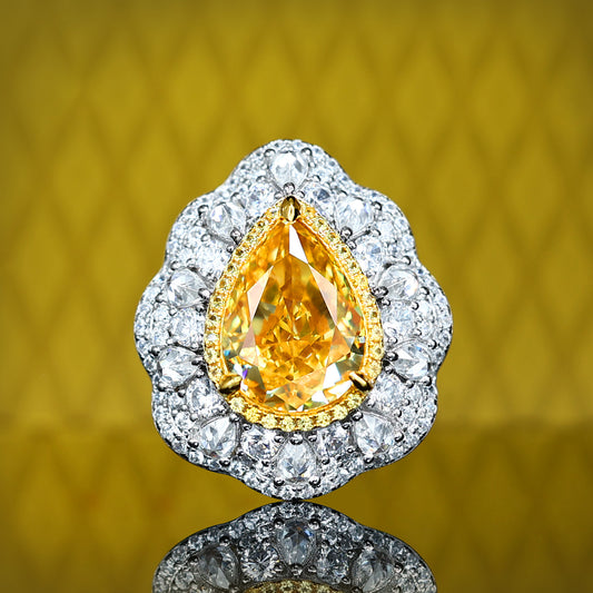 Feiner Ring mit gelben Diamanten in Mikrofassung, Farbe Lab erstellte Steine, Sterlingsilber
