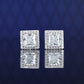 Micro-setting F color princess cut Lab created stones Square shape detailed ear studs, sterling silver.