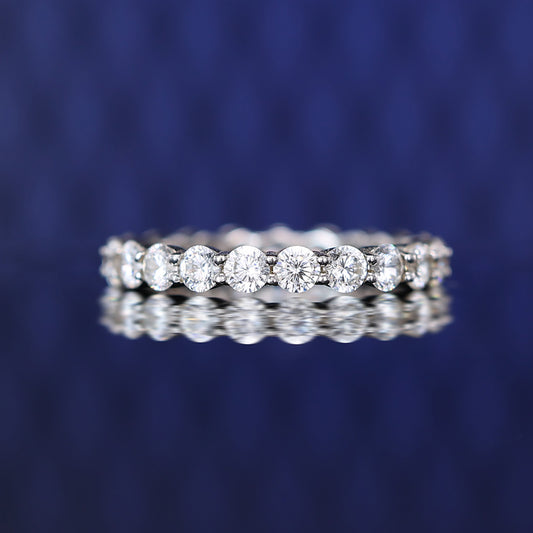 Micro-setting Rounds brilliant Lab created stones eternity band ring, sterling silver