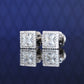 Micro-setting F color princess cut Lab created stones Square shape detailed ear studs, sterling silver.