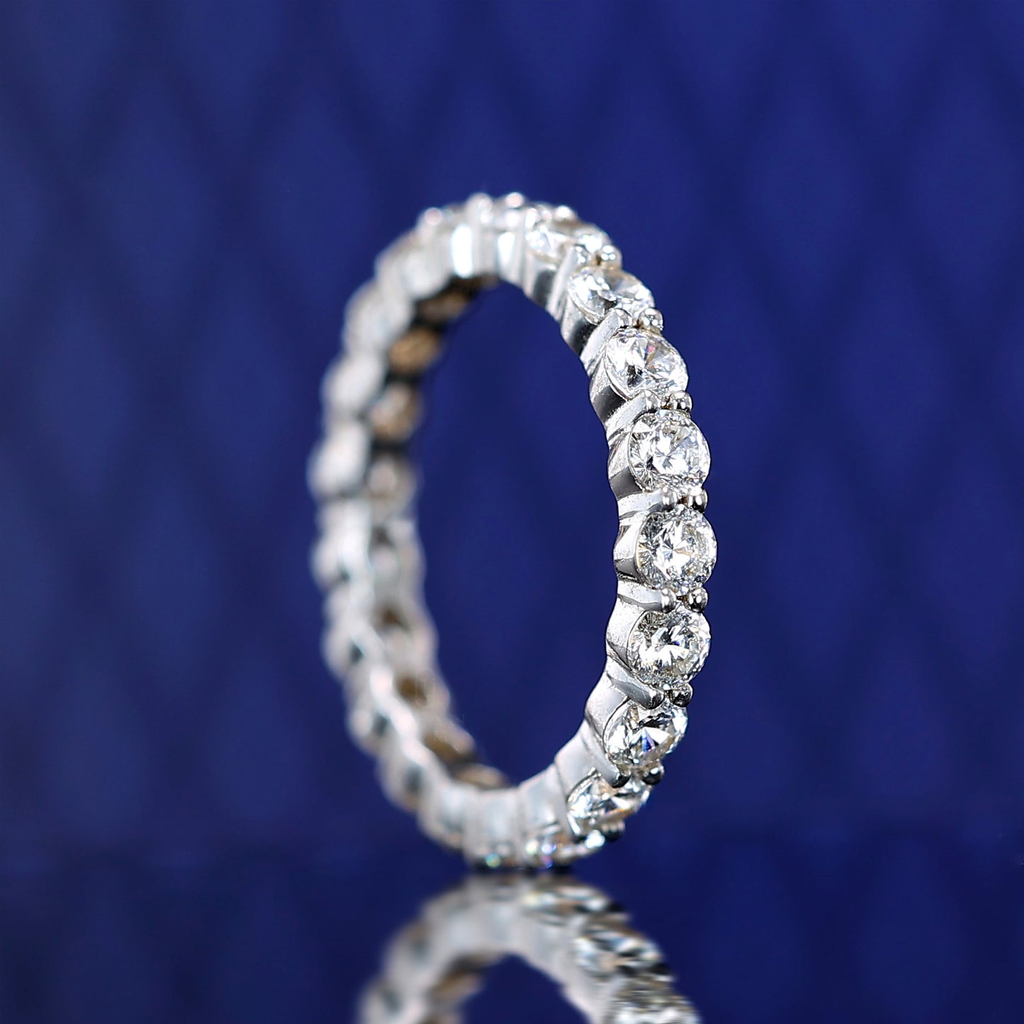 Micro-setting Rounds brilliant Lab created stones eternity band ring, sterling silver