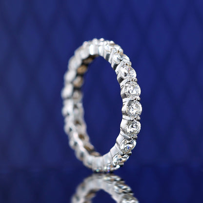 Micro-setting Rounds brilliant Lab created stones eternity band ring, sterling silver