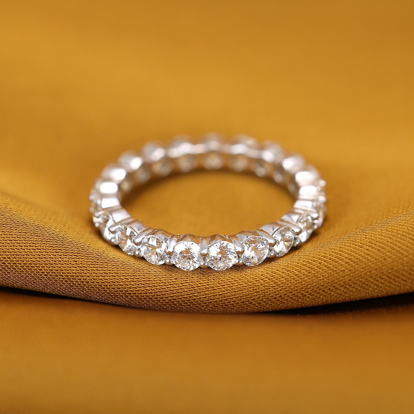 Micro-setting Rounds brilliant Lab created stones eternity band ring, sterling silver