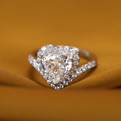 Micro-setting Lab created stones Eternal life together Heart ring, sterling silver. (5 carat)