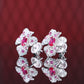 Micro-setting Ruby color Lab created stones petal ear studs, sterling silver