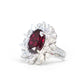 Micro-setting Oval ruby color Lab created stones Ice and snow flower ring, sterling silver（8.6 carat）