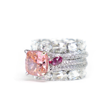 Micro-set Sunset color Lab a créé des pierres fantaisie bague artistique détaillée, argent sterling