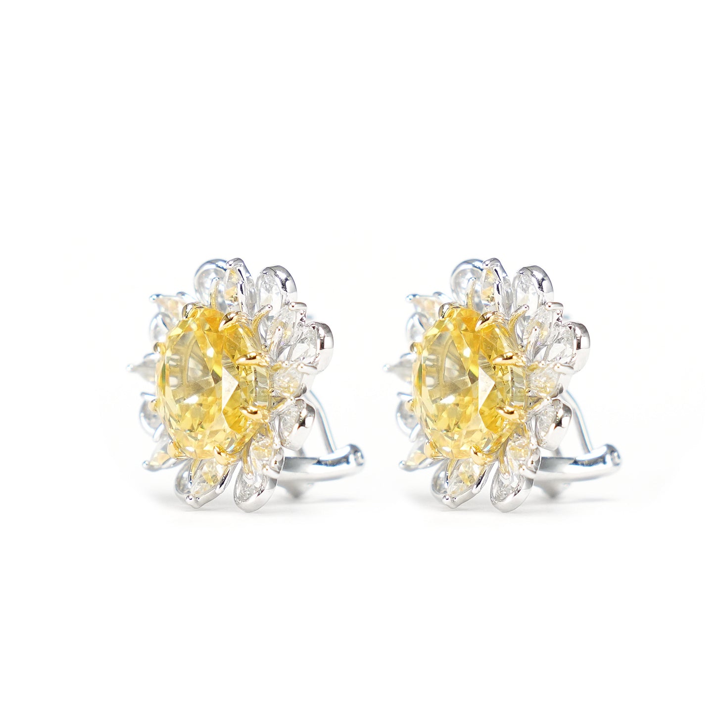 Micro-setting Oval shape yellow color fancy Sunflower earrings, sterling silver