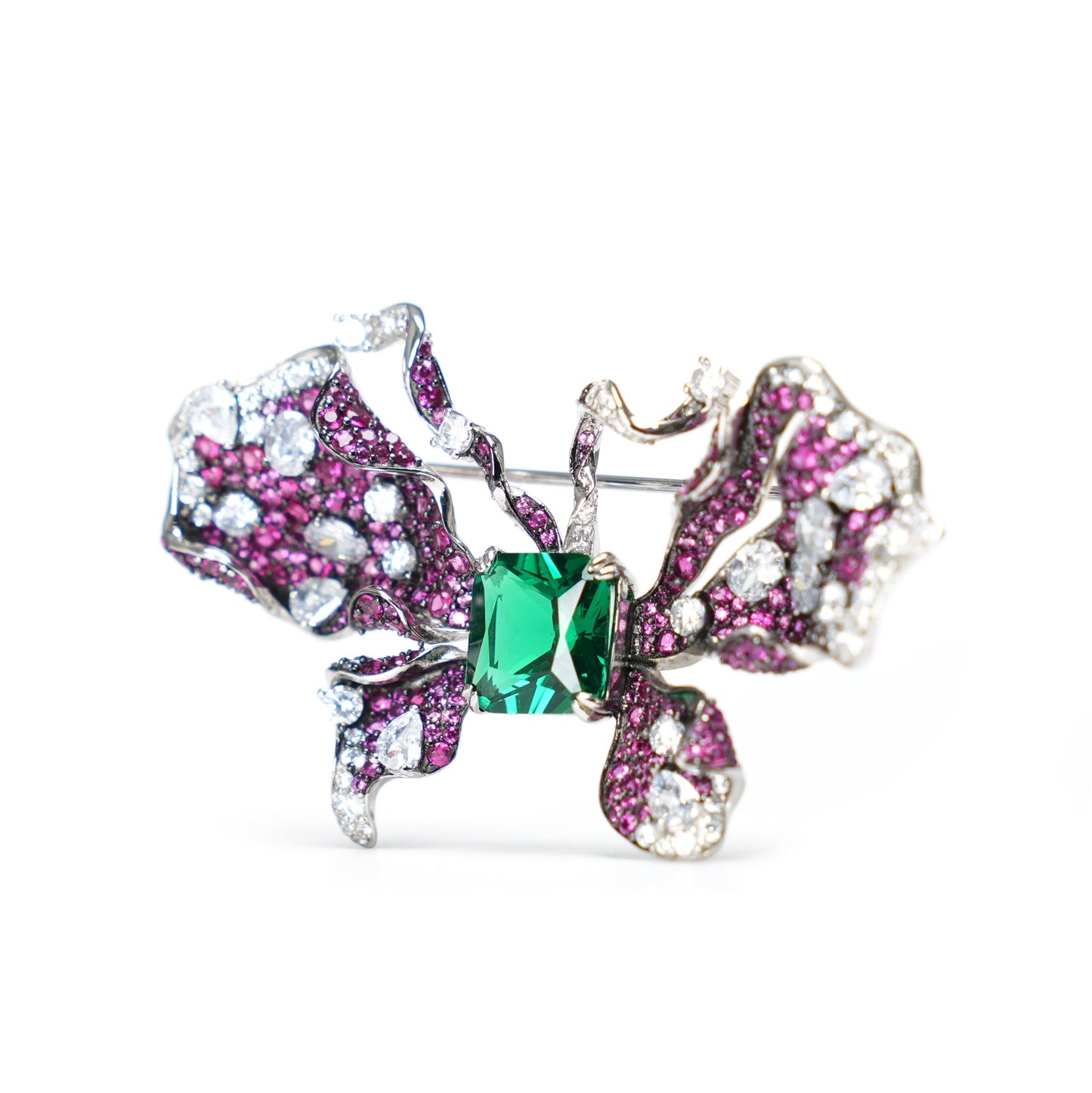 Customized Micro-setting emerald mixed color Lab created stones butterfly brooch, sterling silver