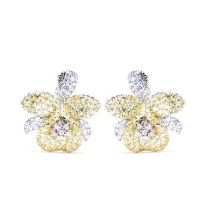 Only 1 Micro-setting yellow color lab created stones flower earrings, sterling silver