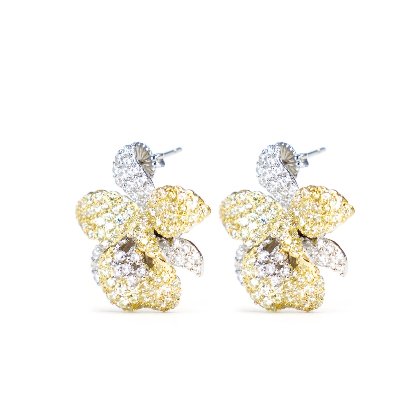 Only 1 Micro-setting yellow color lab created stones flower earrings, sterling silver