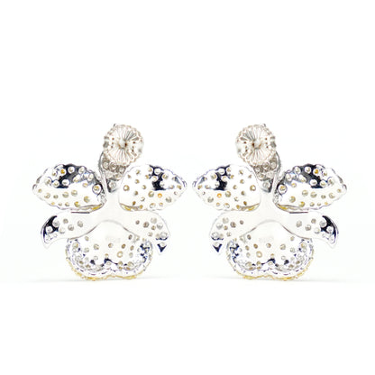 Only 1 Micro-setting yellow color lab created stones flower earrings, sterling silver