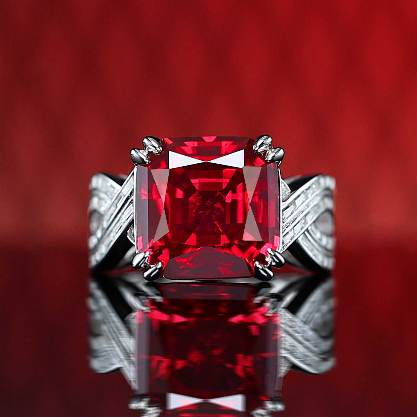 Micro-setting Ruby color Time goes by ring, sterling silver