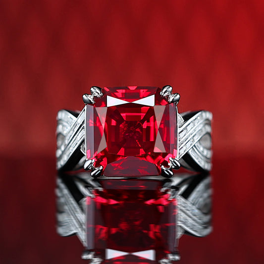 Micro-setting Ruby color Time goes by ring, sterling silver