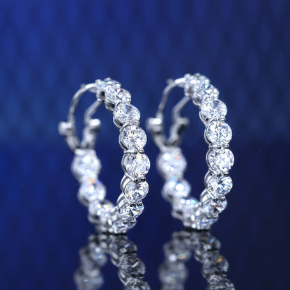 Micro-setting fully studded lab created stones ear loop, sterling silver. (Medium size)