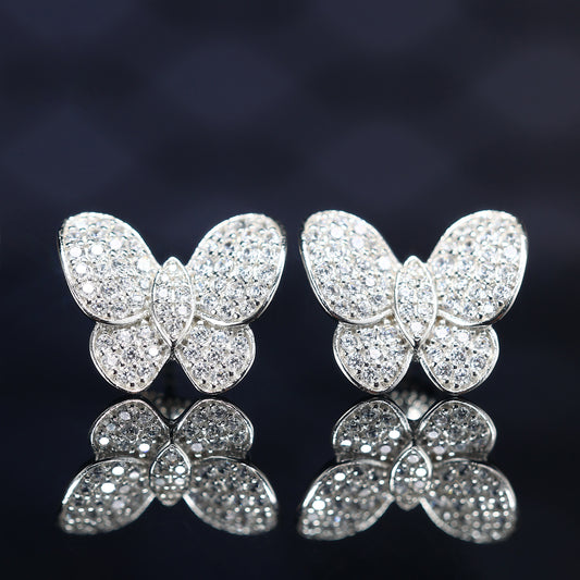 Micro-setting Lab created stones butterflies ear studs, sterling silver