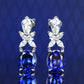 Micro-setting Sapphire color Lab created stones marquise 4 prong earrings, sterling silver