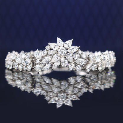 Micro-setting clear diamond color Lab created stones fully studded fancy bracelet, sterling silver