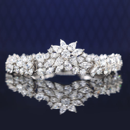 Micro-setting clear diamond color Lab created stones fully studded fancy bracelet, sterling silver