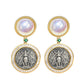 Micro-setting two-sided ancient coin Goddess of the Moon and bee earrings.sterling silver