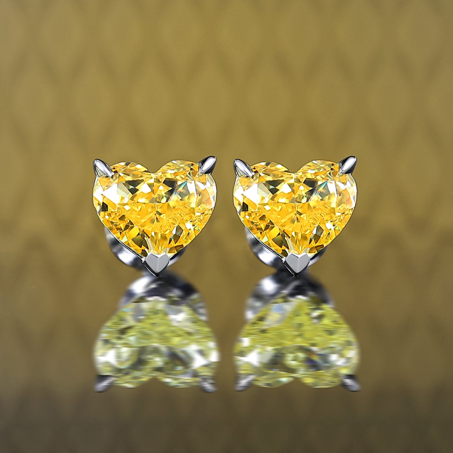 Promotion design：Vivid yellow diamond color heart shape ear studs
