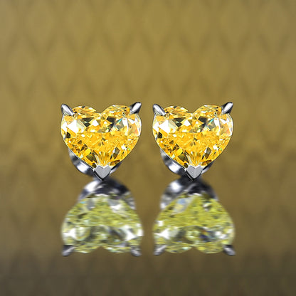 Promotion design：Vivid yellow diamond color heart shape ear studs