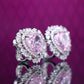 Micro-setting Pink diamond color Lab created stones fancy fully studded heart earrings, sterling silver