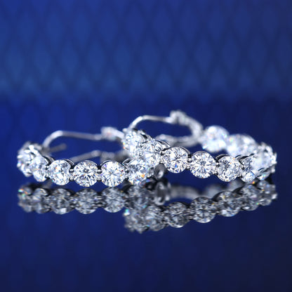 Micro-setting fully studded lab created stones ear loop, sterling silver. (Medium size)