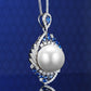 Micro-setting Sapphire color Lab created stones White shell pearl Rotate the stars necklace, sterling silver