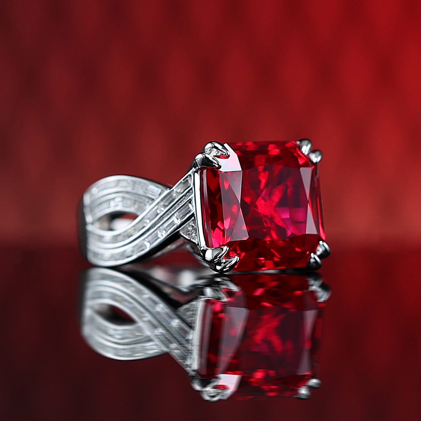 Micro-setting Ruby color Time goes by ring, sterling silver