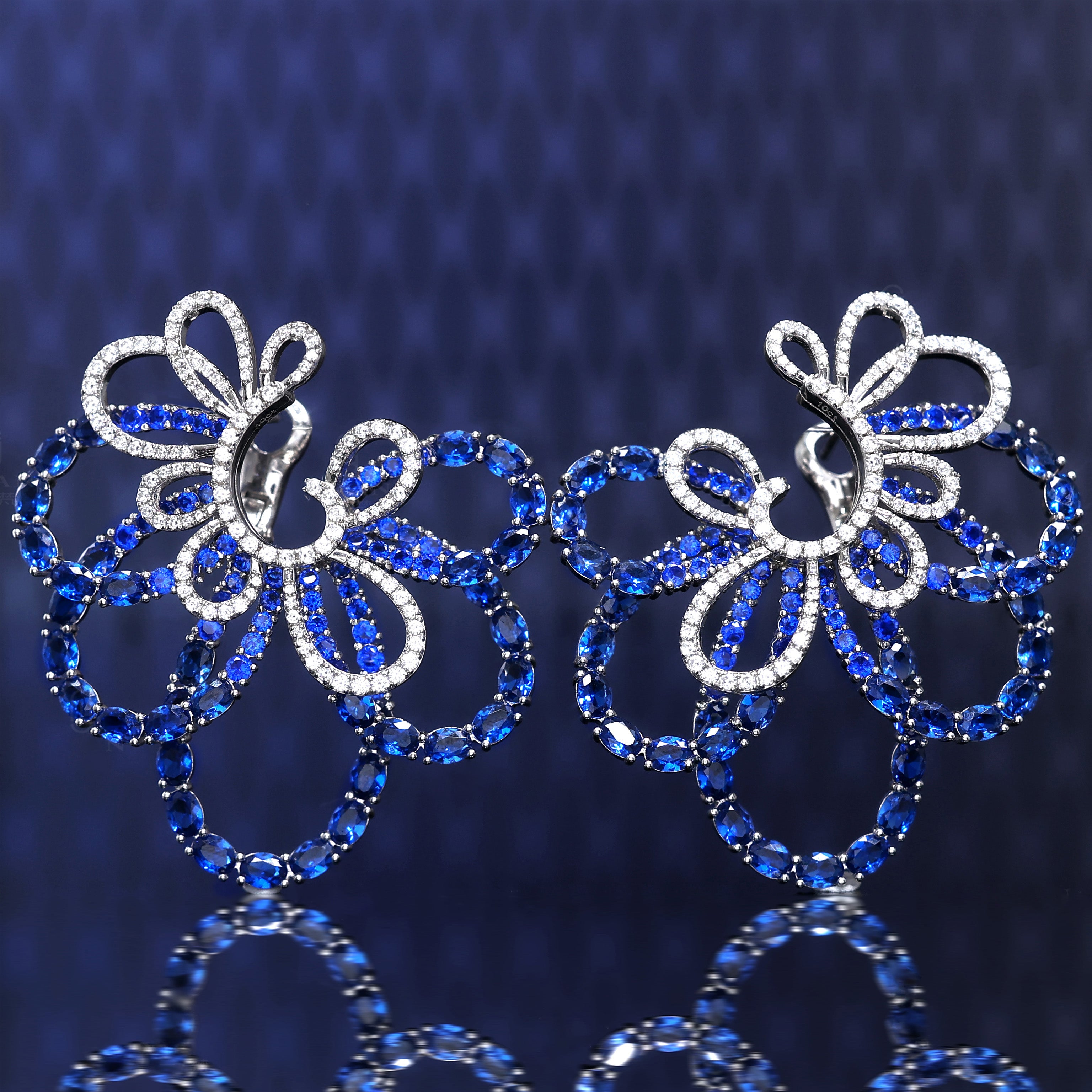 Micro-setting Sapphire color fully studded Lab created stones peacock ...