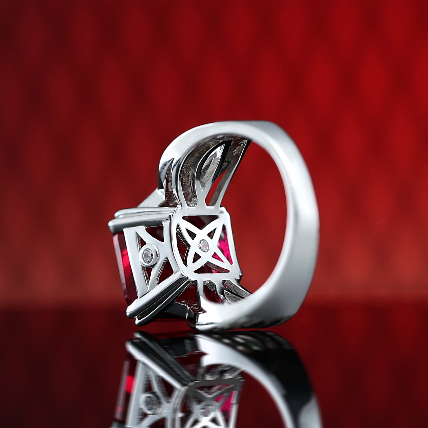Micro-setting Ruby color Time goes by ring, sterling silver