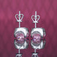 Micro-setting Pink diamond color Lab created stones bubble ear studs, sterling silver.