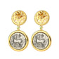 Micro-setting two-sided ancient coin Goddess of the Moon and bee earrings.sterling silver