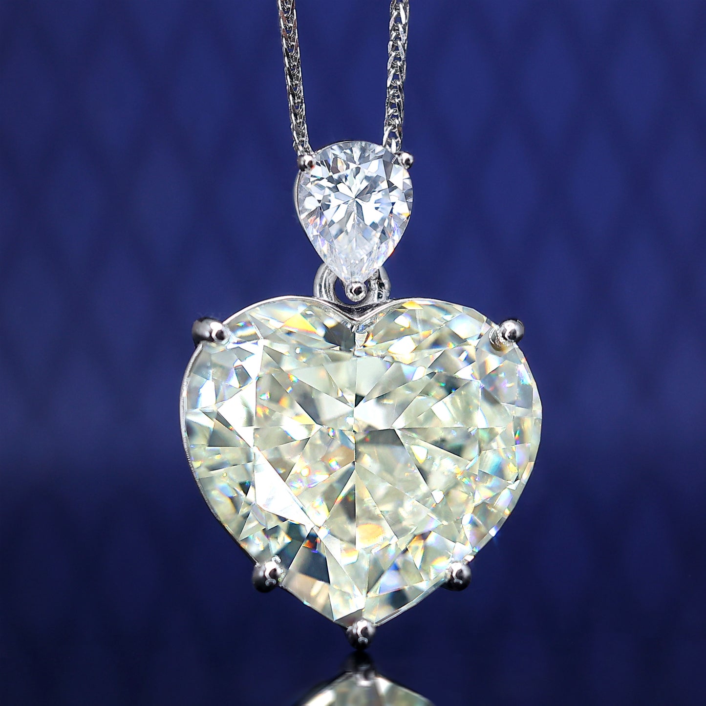 Micro-setting G color frosted flower cutting Lab created stones heart necklace, sterling silver .(50 carat)