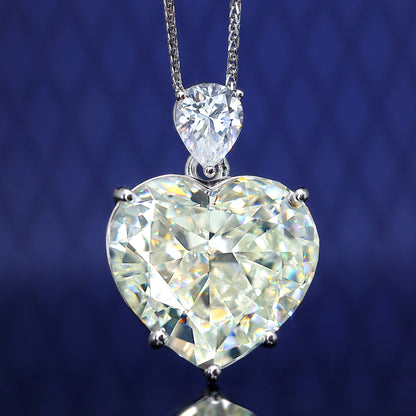 Micro-setting G color frosted flower cutting Lab created stones heart necklace, sterling silver .(50 carat)