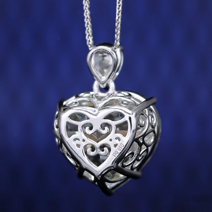 Micro-setting G color frosted flower cutting Lab created stones heart necklace, sterling silver .(50 carat)