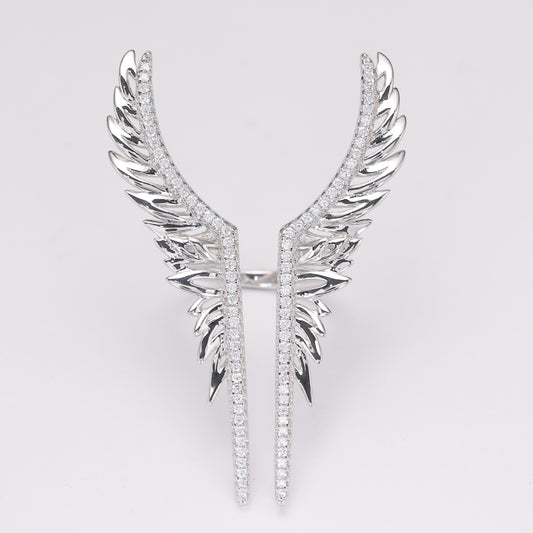 Reservation design Micro-setting Angel's wing ring, sterling silver