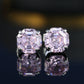 Special offer Pink diamond color Asscher-cut Lab created stones ear studs, sterling silver.