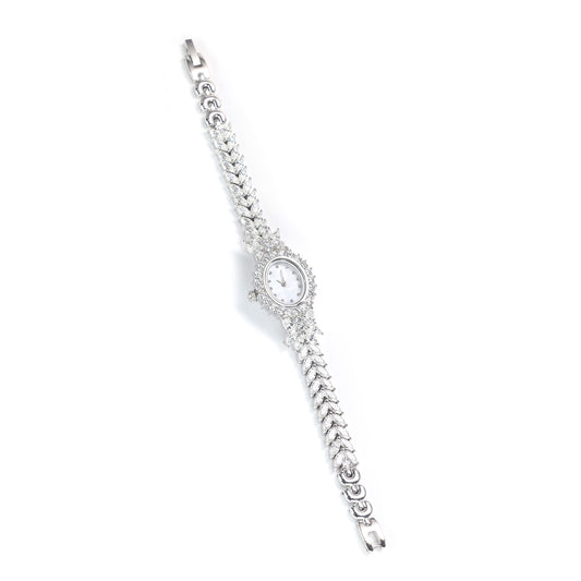 Limited edition Micro-setting White shell and Lab created stones The Egg watch bracelet, sterling silver & steel